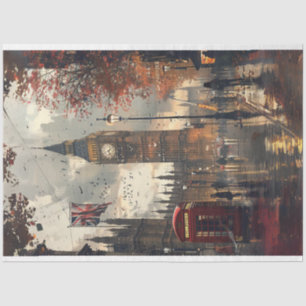 London Street Phone Booth Decoupage Tissue Paper