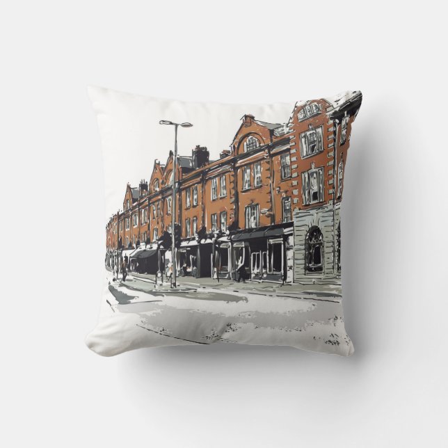 London Street Scene Throw Pillow (Front)