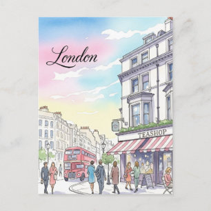 London Street Teashop United Kingdom Travel Postcard
