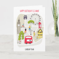 London Stylized Map Cartoon Happy Birthday Name