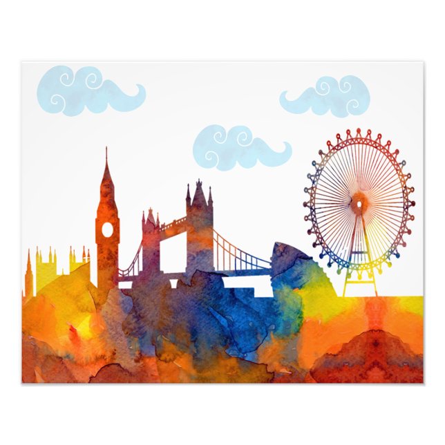 London Sunset Watercolor Abstract Skyline Print (Front)