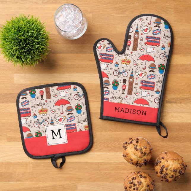 London Symbols Pattern Oven Mitt & Pot Holder Set (Top Down)