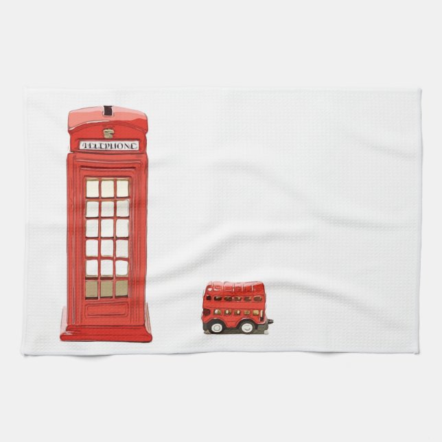 London telephone booth red double decker bus kitchen towel (Horizontal)
