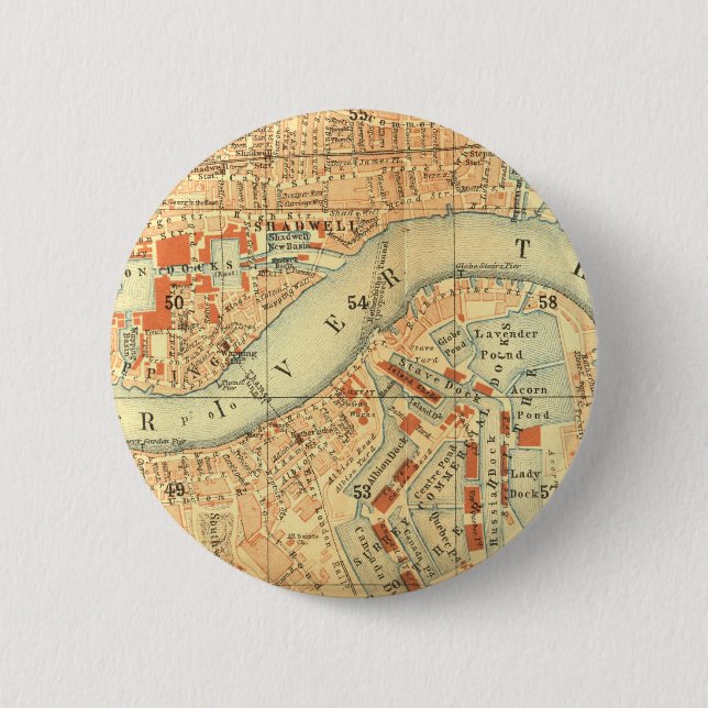 London Thames Vintage Map 2 Inch Round Button (Front)