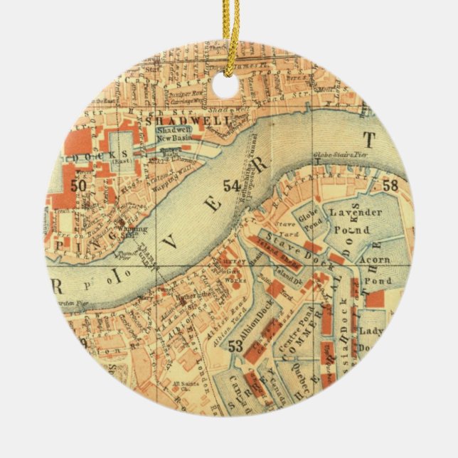 London Thames Vintage Map Ceramic Ornament (Front)