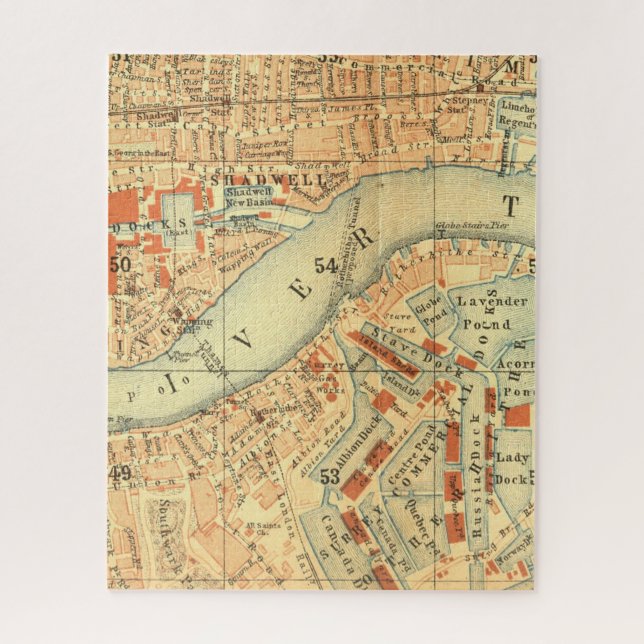London Thames Vintage Map Jigsaw Puzzle (Vertical)