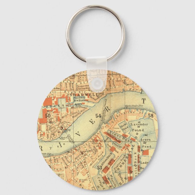 London Thames Vintage Map Keychain (Front)