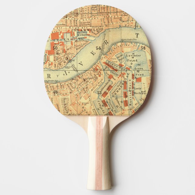 London Thames Vintage Map Ping Pong Paddle (Front)