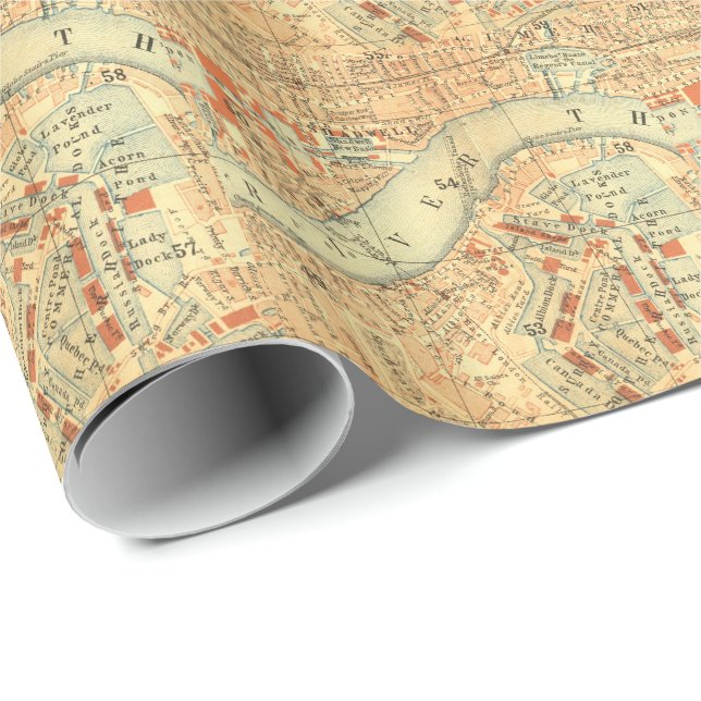London Thames Vintage Map Wrapping Paper (Roll Corner)