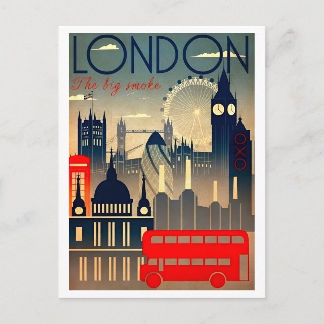 London The Big Smoke Travel Holiday Retro Postcard (Front)