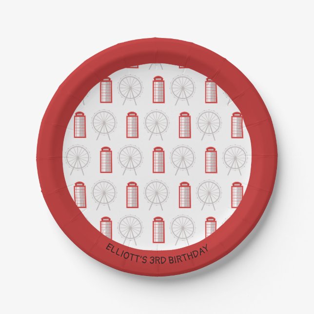 London Theme Kids Joint Birthday Party Paper Plate (Front)