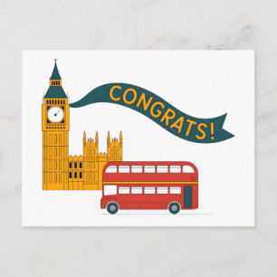 London-Themed "Congrats!" Greeting with Big Ben Holiday Postcard