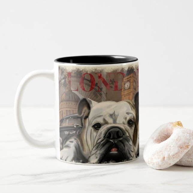 London Themed Decor Two-Tone Coffee Mug (With Donut)