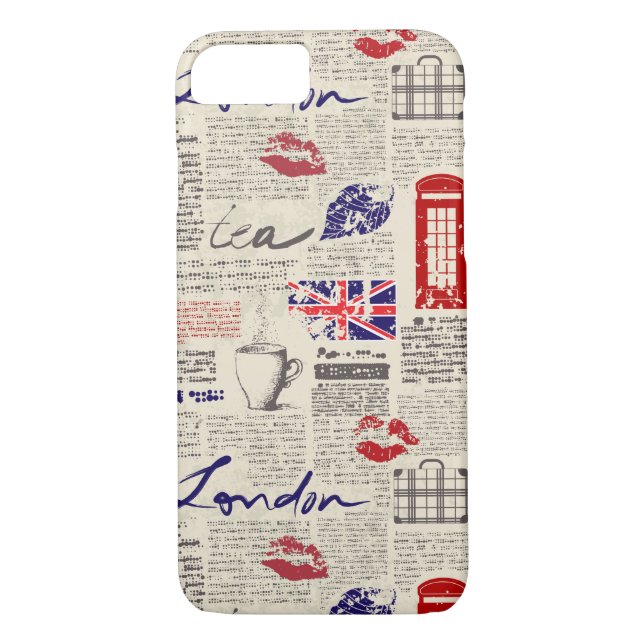 London Themed Seamless Pattern with Phone Booths Case-Mate iPhone Case (Back)