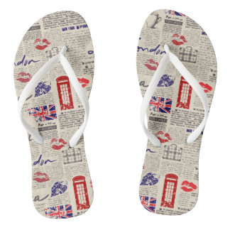 London Themed Seamless Pattern with Phone Booths Flip Flops
