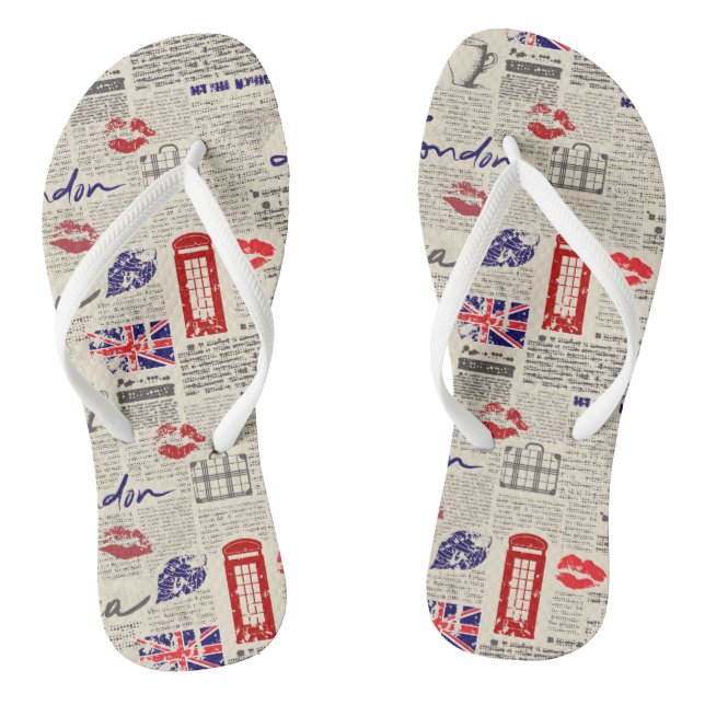London Themed Seamless Pattern with Phone Booths Flip Flops (Footbed)