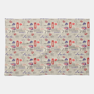 London Themed Seamless Pattern with Phone Booths Kitchen Towel