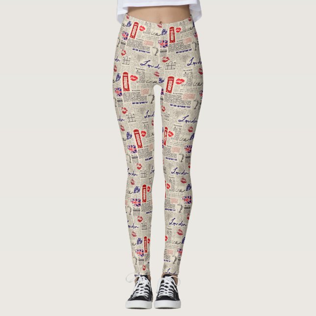London Themed Seamless Pattern with Phone Booths Leggings (Front)