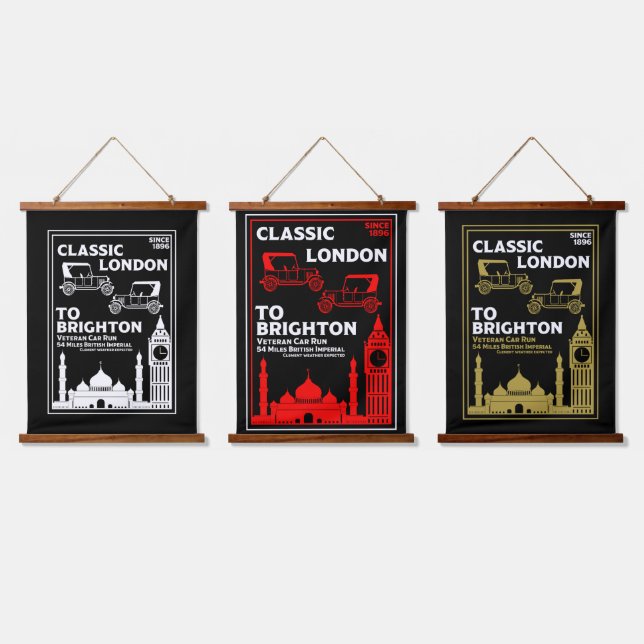 London To Brighton Veteran Car Run Hanging Tapestry (Triple)