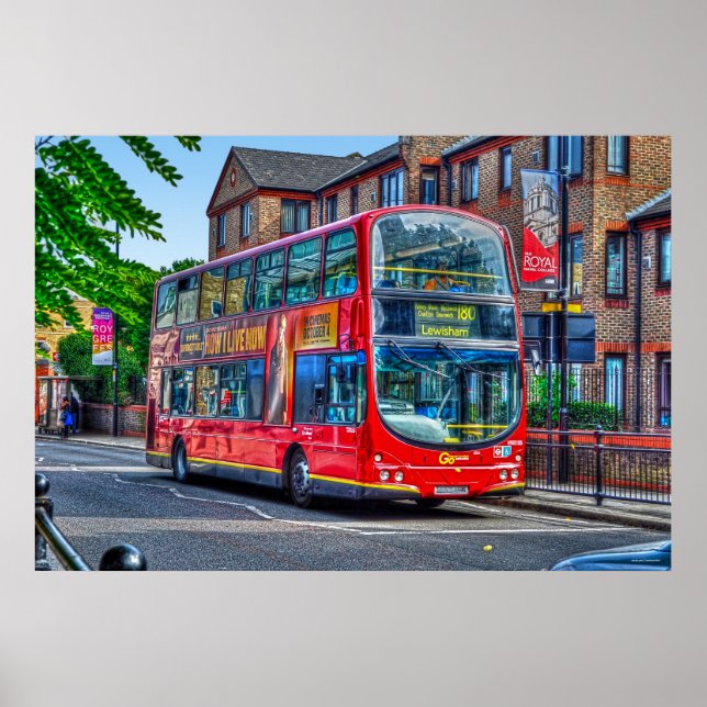 London to Lewisham Red Double-decker Bus UK Poster (Front)