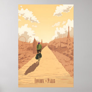 London to Paris Cycling Travel Poster