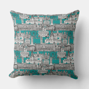 London toile blue throw pillow