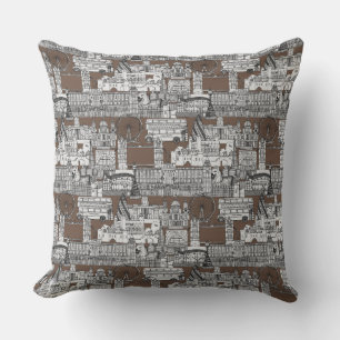 London toile mocha throw pillow