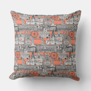 London toile peach throw pillow