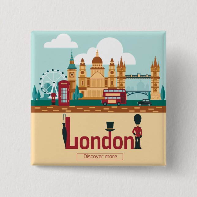London tourism 2 inch square button (Front)