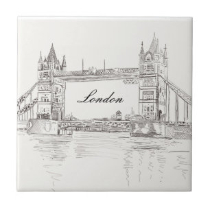 London Tower Bridge Black Ink Classic Drawing Tile