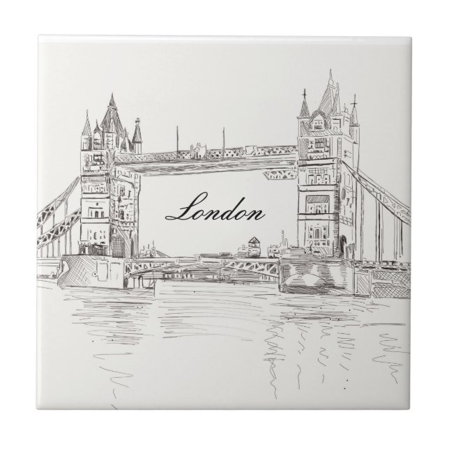 London Tower Bridge Black Ink Classic Drawing Tile (Front)