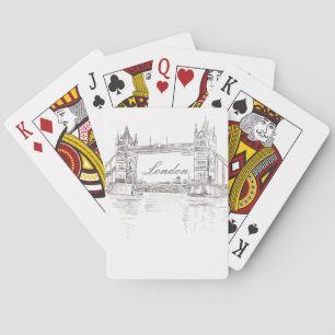 London Tower Bridge Black Ink Illustration Playing Cards