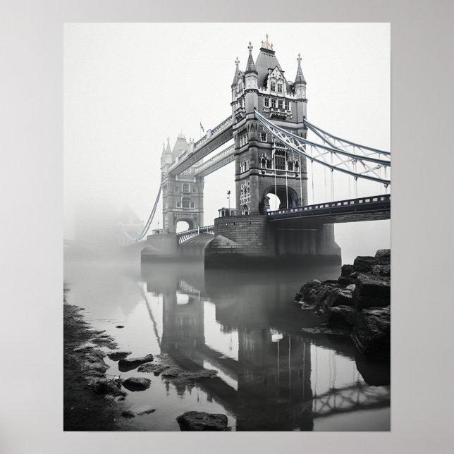 London Tower Bridge in the fog Poster (Front)