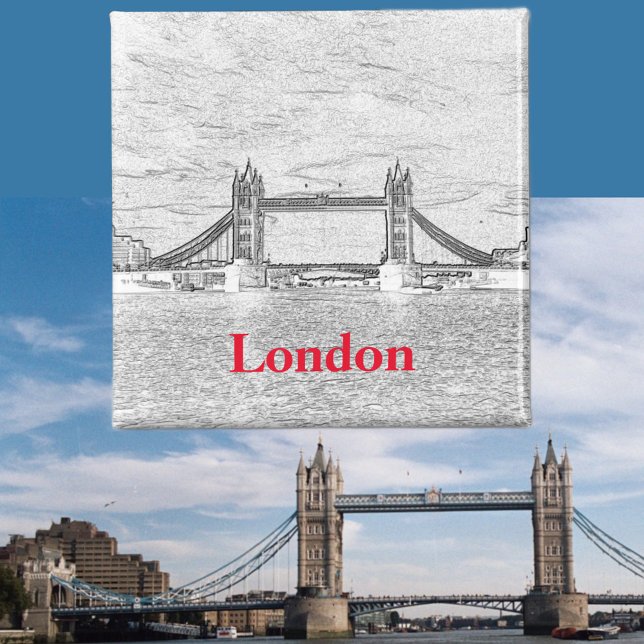 London Tower Bridge Red Black White Artistic Magnet (Front with Background)