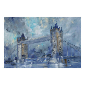 London tower bridge teal grey evening painting photo print