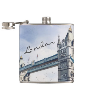  London Tower Bridge Travel Watercolor Hip Flask