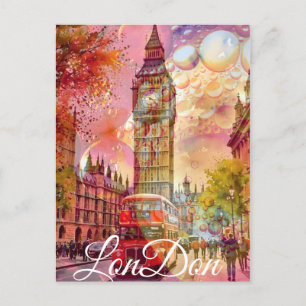 London Travel Postcard Art, London Travel Art, Eng