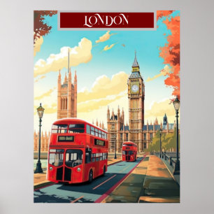London Travel Postcard Art, London Travel Art, Eng Poster