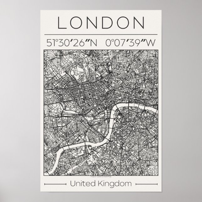 London UK Charcoal City Map Poster Minimal Wall (Front)