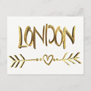 London UK Love Elegant Gold Look Typography Postcard