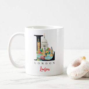 London UK Monogram Letter L Personalized Gift Coffee Mug