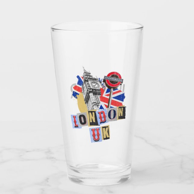 London UK retro style design Glass (Front)