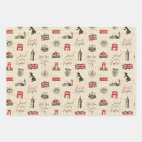 London UK Street Gift Wrapping Paper Set of 3