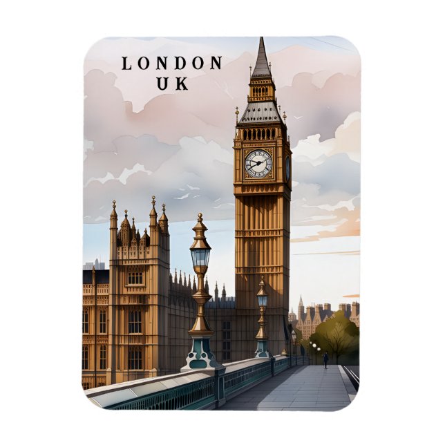 London UK travel art vintage magnet (Vertical)