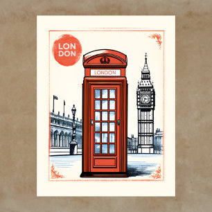 London UK Travel Red Telephone Box & Big Ben Postcard