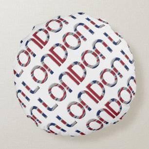 London Union Jack British Flag Typography Elegant Round Pillow