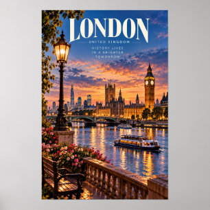 London United Kingdom Big Ben Sunset Travel Poster