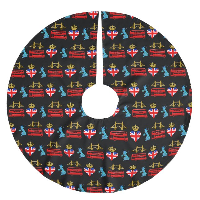 London, United Kingdom, British Tourist Icons Brushed Polyester Tree Skirt (Front)