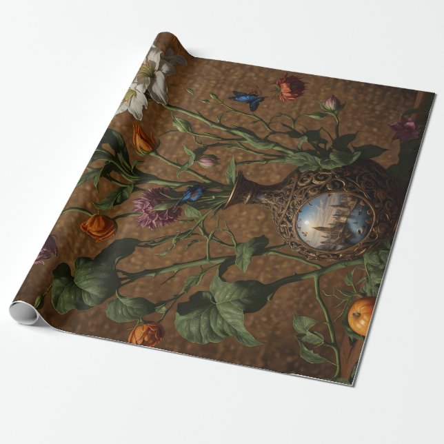 London Victorian Floral Flower Wrapping Paper (Unrolled)