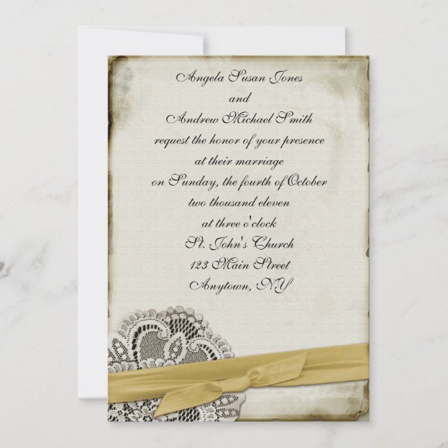 London Vintage Lace Gold Invitation (Front)
